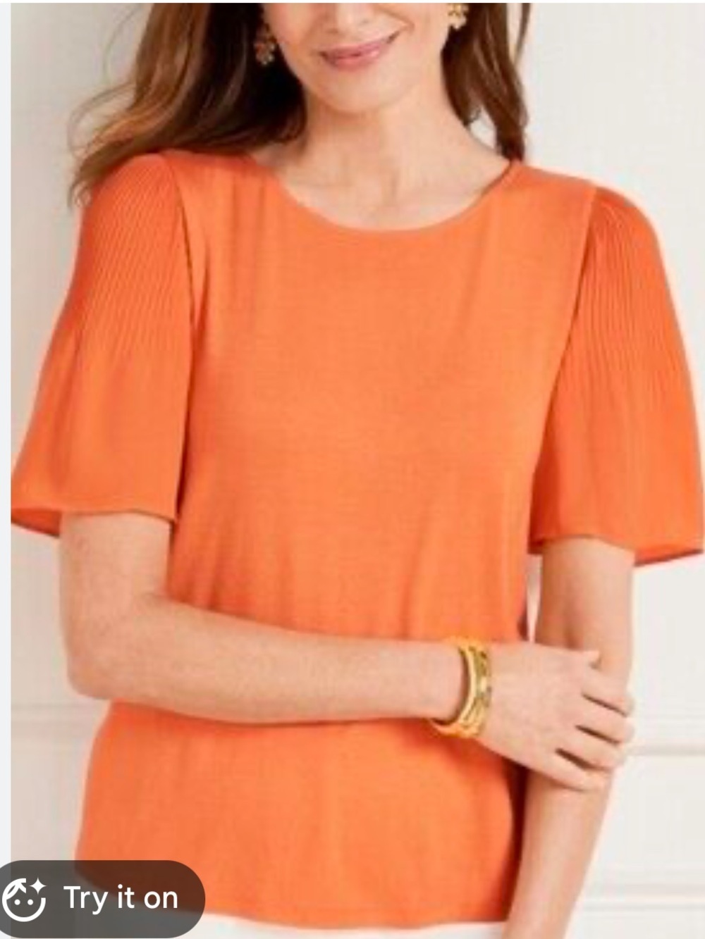Talbots Orange Pleated-Sleeve Short Sleeve Top Size MP